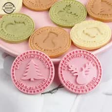 Conjunto de 9 peças de moldes para biscoitos sanduíche de Natal 3D DIY, molde redondo em relevo para assar