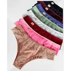 Kit Calcinhas Tanga Renda Luxo Trabalhada Forro em Algodão Microfibra Feminina