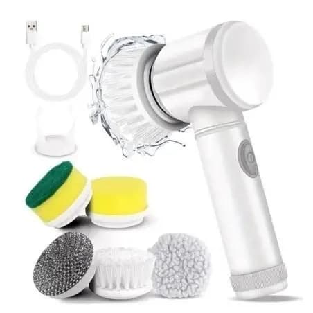 Kit Escova Giratória Elétrica Multiuso Recarregável USB Com 3 Escovas Limpeza Fogão Louça Branca