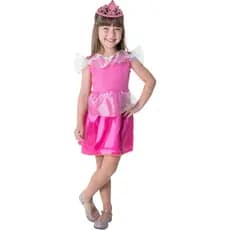 Fantasia Infantil Princesa Kit Rosa Pink Com Coroa Aniversário Festa Carnaval 3 a 14 Anos