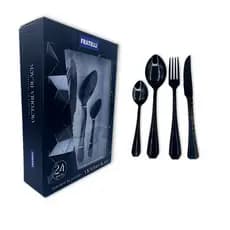 Faqueiro 24 Peças Conjunto Jogo De Talheres De Luxo Black Preto Aço Inoxidavel Resistente Chique Original