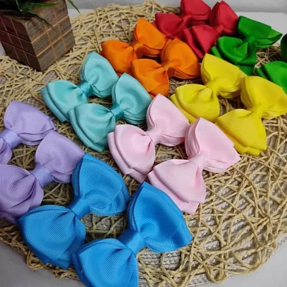 Parzinho de Laço Infantil Colorido Boutique Luxo | Lacinho Bebê Menina Presilha Bico de Pato