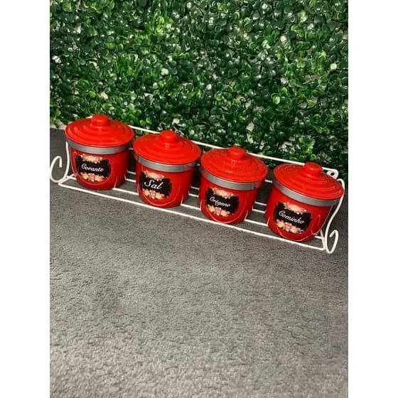 Porta Condimentos Em Alumínio Com Suporte Parede Para Sal Orégano Corante E Cominho