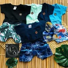 conjunto praiano infantil e para bebê - 1 camiseta e 1 bermuda tactel - conjunto infantil masculino