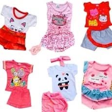 kit 6 peças de roupa infantil feminina blogueirinha (3 conjuntos menina) roupa bebê menina roupa
