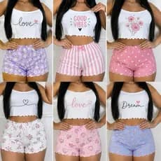 kit 10 peças de roupa pijama baby dool feminino surpresa/sortido- kit com 5 conjuntos baby dool sortidos modelo Virgínia