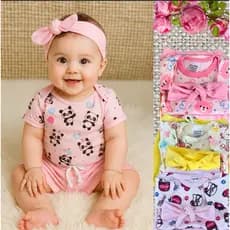 kit 10 peças de roupa para bebê menina Recem nascida a 6 meses 3 body 3 shorts 4 faixa enxoval bebê