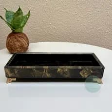 Bandeja Decorativa 25X10 Média Marmorizado Multiuso Retangular Detalhes Dourado Prata Rose