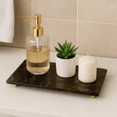 Bandeja Base Retangular De Vidro Efeito Mármore Decorativa Pés Metalizados Rose Gold Prata Dourado