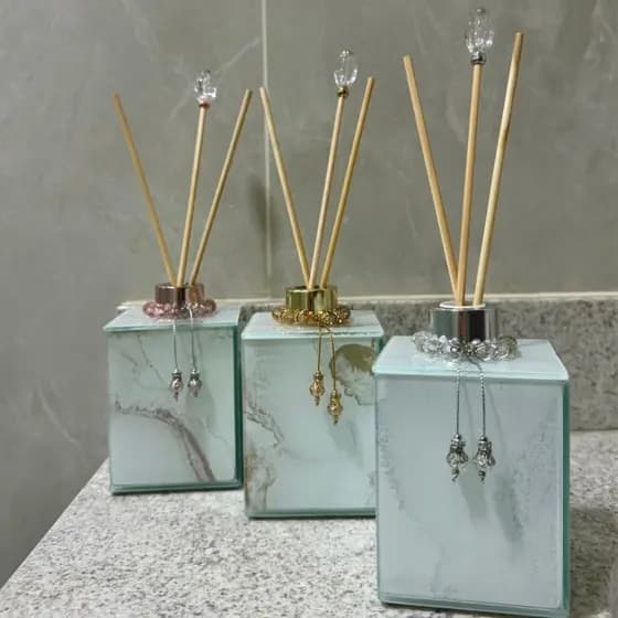 Difusor Aromatizador Ambiente Vidro Efeito Mármore Frasco 250 Ml Banheiro Lavabo Decoração Essência