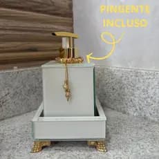 Kit Saboneteira Com Bandeja 10x10 2 Peça Porta Sabonete Líquido Vidro Banheiro Lavabo Efeito Mármore