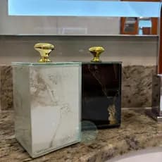 Porta Treco Porta Cotonete Algodão Com Tampa Puxador Organizador Multiuso Vidro Efeito Mármore
