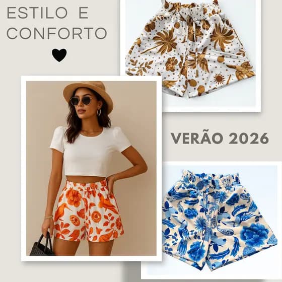Short Feminino Estampado Moda Praia Verão Com Bolsos Tecido Leve Com Elástico na Cintura Promoção