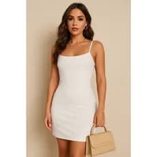Vestido Feminino Midi Curto Canelado Alça Modela No Corpo