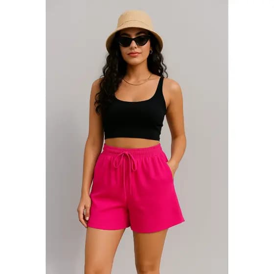 Shorts Feminino Duna Curto Leve Com Elástico Na Cintura Confortável Soltinho Verão