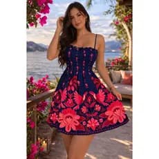 Vestido Feminino Estampado Com Alça Regulável