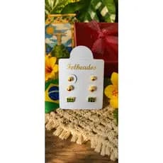 Trio de Brincos Ponto de Luz Vermelho e Preto - Dourado e Folheado Delicado e Elegante