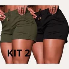 KIT 2 Short Feminino na Malha ] Confortavel Casual Verao Dia Dia Liso Luxo Dormi Outono Bolsinho Elastico Coz Alto