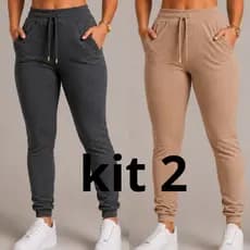 KIT 2  Calça femenino Plus Size Joguer }Pantalona Extra Grande Roupas Gordinhas Leguins Montaria Fler Skinny coz alto