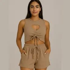 Conjunto feminino Short blusa Malha ] Casual Dia Dia Outono Verao Saidinha Confortavel Liso Basico Chique Macio