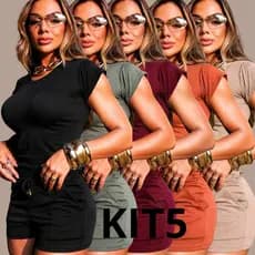 Kit 5 Conjunto faminino Shorte Blusa ]Casual Festa Dia Dia Formal Leve Verão Desponjado Chic Sporte Tropical Confortavel