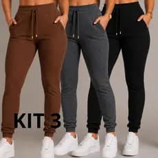 Kit 3 Calça Feminina Plus Size Joguer }Pantalona Extra Grande Roupas Gordinhas Montaria Fler Skinny Leg Jeans Cós Alto