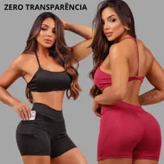 Conjunto fitness feminino ] shorts possui bolso lateral funcional ideal para guardar pequenos objetos como celular chave