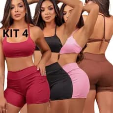 KIT 4 Conjunto fitness feminino ] shorts possui bolso lateral ideal para guardar pequenos objetos como celular chave