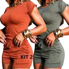 Kit 2 Conjunto Feminino Shorte Blusa ]Casual Festa Dia Dia Formal Leve Verão Desponjado Chic Sporte Tropical Confortavel