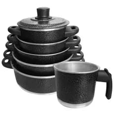 Jogo De Panela Alumínio 5 Pçs Preto Craqueado + Fervedor N12