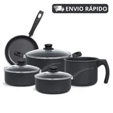 Jogo de Panelas Kit 5 Pçs Antiaderente Tampa Vidro Teflon