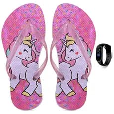 Kit Chinelo Infantil Menina Unicórnio + Relógio Digital