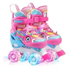 Patins Infantil Ajustavel Com Led Quad Meninas De 4 Rodas Rosa Unicornio