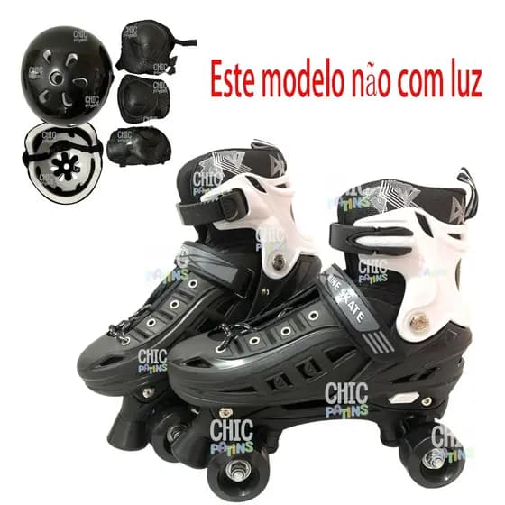 Patins Infantil 4 Rodas Preto Com Protecao Patins De Meninos Criancas Sem Led Promocao