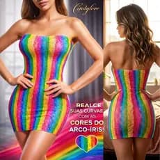 Vestido Arco Íris Sem Alça Arrastão Praia Colorido Transparente Macio Tamanho Único Veste P ao GG