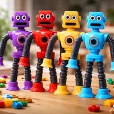Brinquedo Boneco Robô de Ventosa Retrátil Estica e Puxa Braços e Pernas Divertido Infantil Sensorial