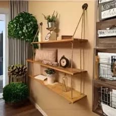 Prateleira Decorativa Modelo Corda Suspensa Estilo Rústica de 1m com até 3 andares