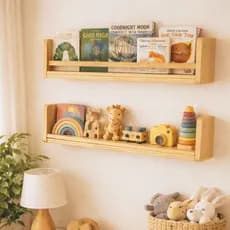 Nicho Organizador de Livros e Brinquedos Montessori Decorativo de Parede de Madeira Natural 60cm