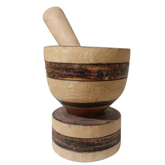 Pilão de Madeira Artesanal com Socador | Triturador para Alho, Temperos, Ervas e Especiarias