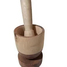 Pilão de Madeira Maciça com Socador | Moedor para Alho, Temperos, Ervas e Especiarias