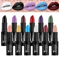 Batom De 12 Cores À Prova D'água , Cosmético De Longa Duração , Preto , Azul , Roxo , Verde , Fosco , Maquiagem , Brilho