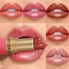 Diamante Glitter Batom À Prova Dwaterproof Água Duradouro Perolado Metálico Bálsamo Labial Marrom Lipgloss Feminino Lábi