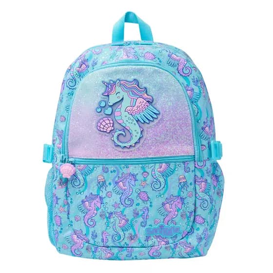 Mochila Escolar Infantil Fofa Para Meninas Céu Azul Oceano Estilo Desenho Animado Cavalo Marinho Bolsa 16 Polegadas