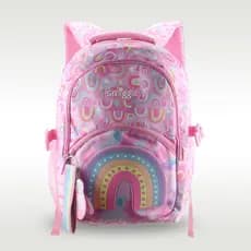 Mochila Escolar Infantil Feminina Rosa Fofa De Ombro Arco-Íris Meninas Papelaria 16 Polegadas