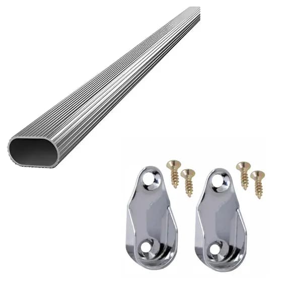 Kit Tubo Cabideiro Cabide Arara Guarda Roupas Tubo Oval 100cm Alumínio Mais 2 Suportes Laterais