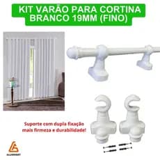 Varão de Cortina 19mm (Fino) Vários Tamanhos -  BRANCO em Alumínio (completo)