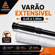 Varão Extensível Ajustável Sem Furo 45cm a 1,50m | Branco e Preto Multiuso - Pia/Banheiro/Cozinha/Closet/Porta