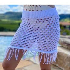Saia Saída De Praia Tricot Crochê Com Franja Moda Praia