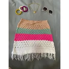 Promoção Saia Saída De Praia Tricot Com Elastano Cordão Listrada