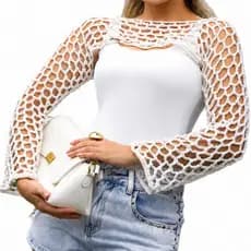 BLUSA CROCHÊ FEMININA MANGA LONGA VAZADA MODA OUTONO/INVERNO LUXO BOHO CHIC BLOGUEIRA TENDÊNCIA PREMIUM ARTESANAL OCEANA